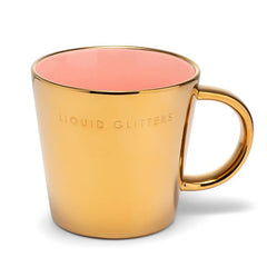 Ceramic tea cup LIQUID GLITTERS gold pink 350ml