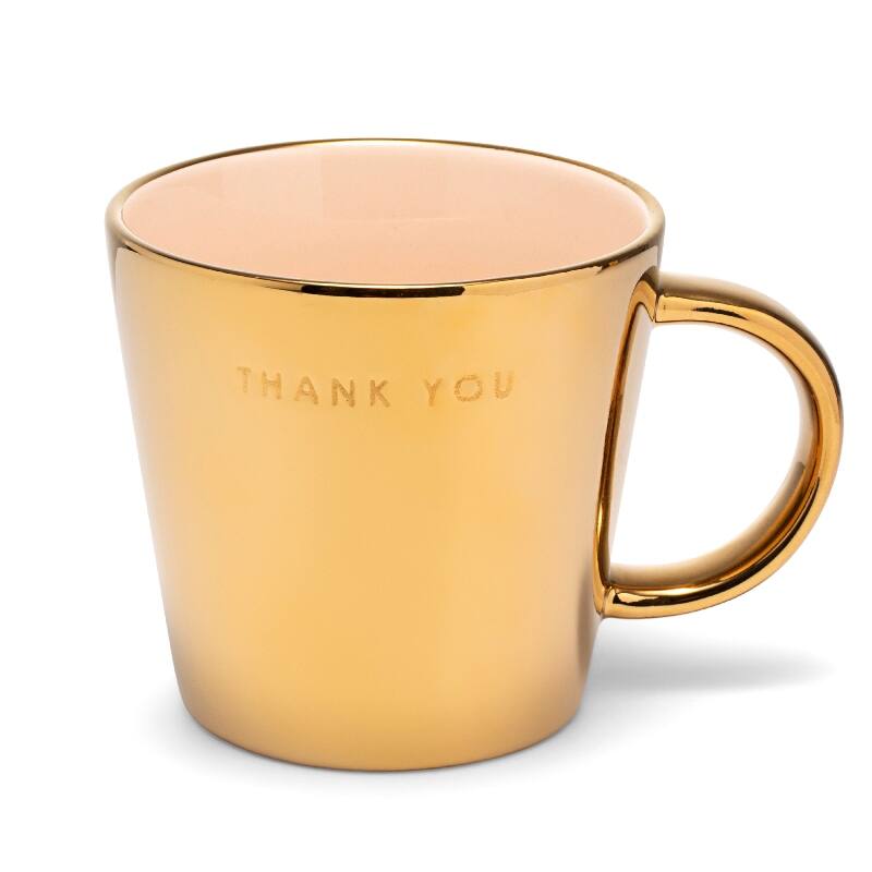 Ceramic tea cup THANK YOU gold ecru 350ml