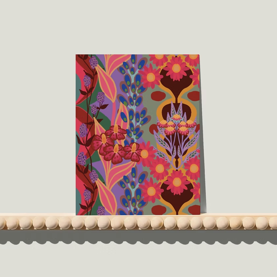 Bold Retro Flowers Blue - A6 postkaart