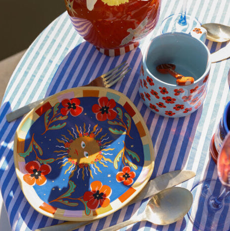 Bord met Zon en Bloemen - Donkerblauw