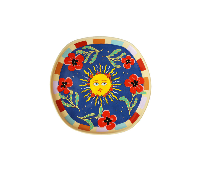 Bord met Zon en Bloemen - Donkerblauw