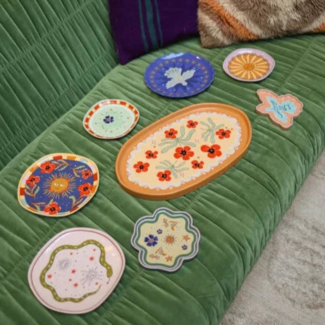 Bord met Zon en Bloemen - Donkerblauw