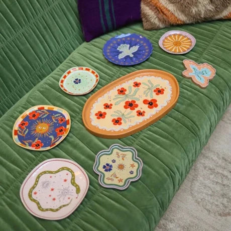 Grote Ovale Schaal met Bloemen - Oranje