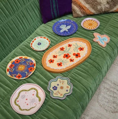 Bord met Zon en Bloemen - Donkerblauw