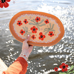 Grote Ovale Schaal met Bloemen - Oranje