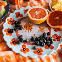 Grote Ronde Schaal - Blauw met Klaprozen