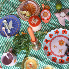 Grote Ronde Schaal - Blauw met Klaprozen