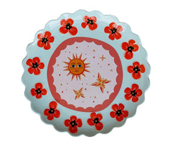 Grote Ronde Schaal - Blauw met Klaprozen