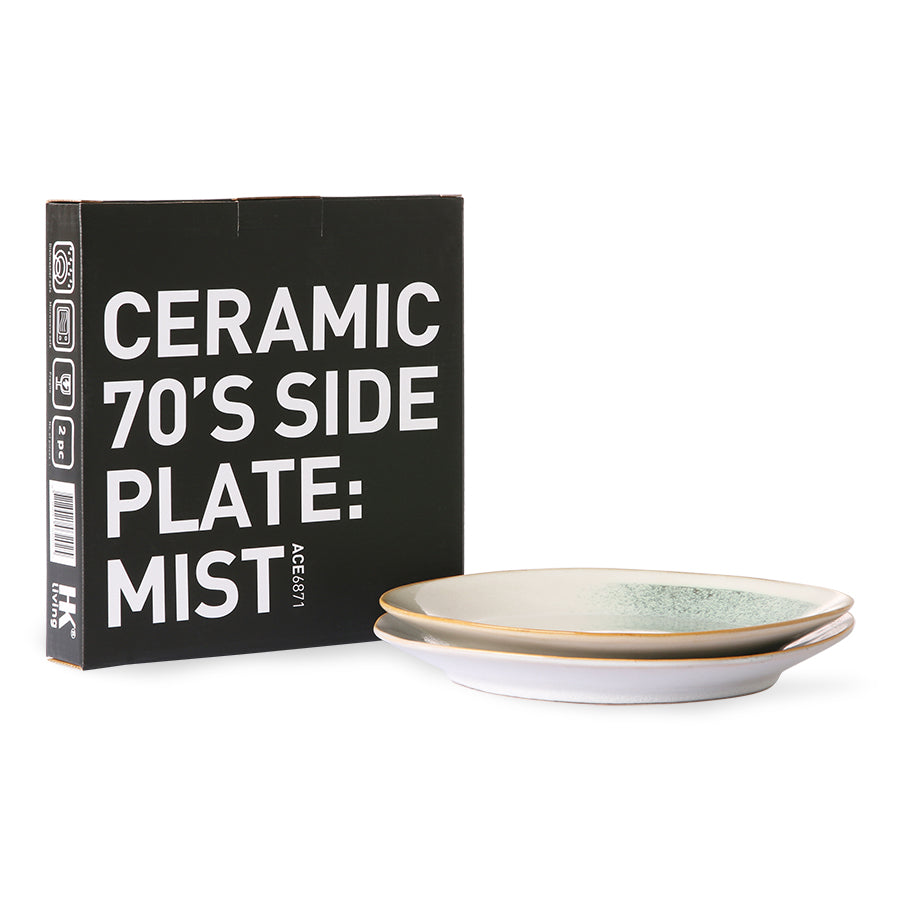 70s ceramics: side plates, mist (set of 2)