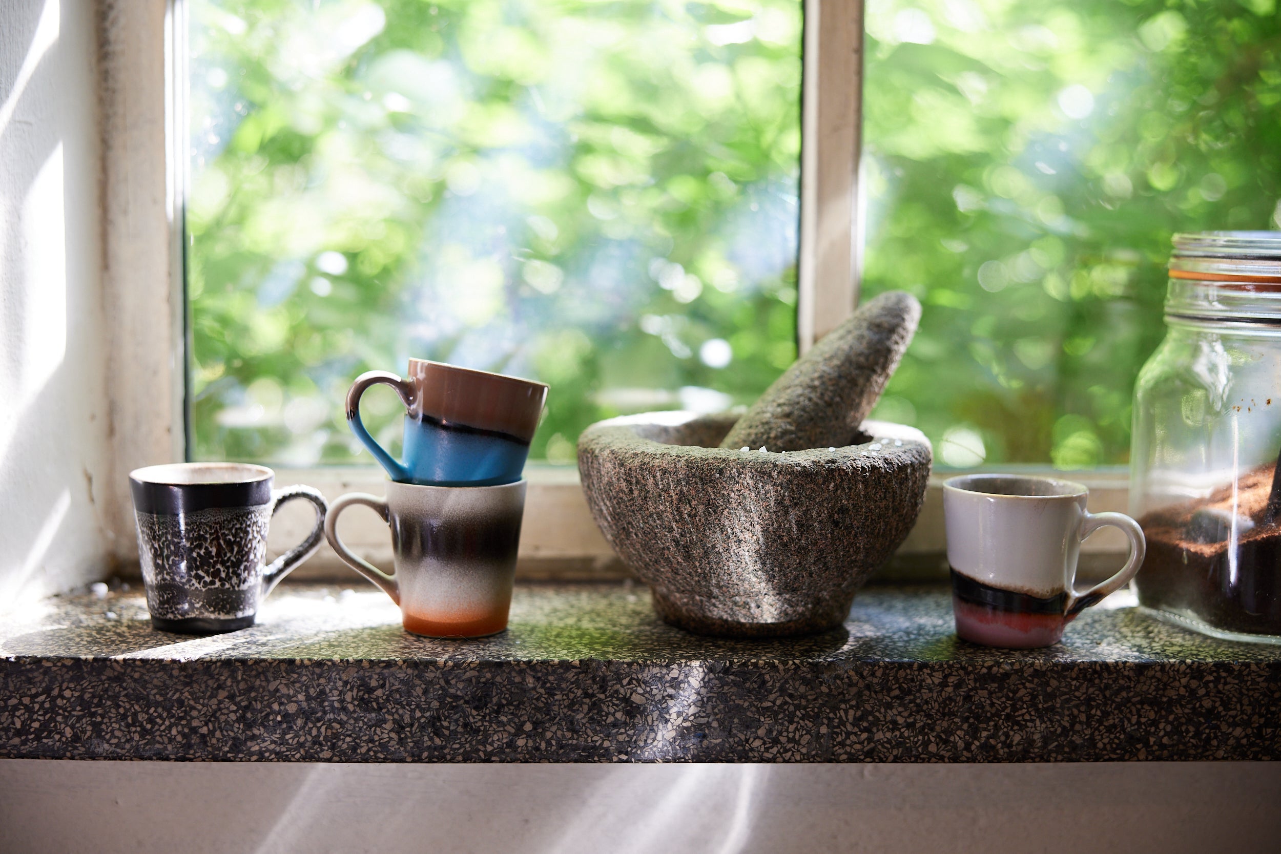 70s ceramics: espresso mugs, Funky (set of 4)