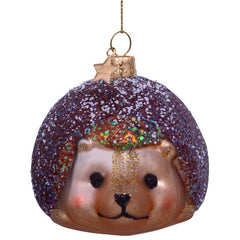 Glazen kerst decoratie bruine egel H6cm