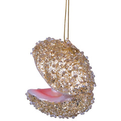 Glazen kerst decoratie champagne glitter oester H7cm