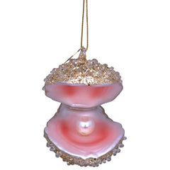 Glazen kerst decoratie champagne glitter oester H7cm