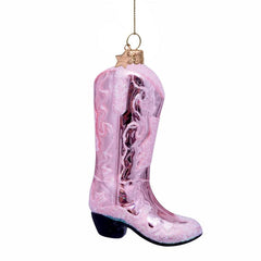 Ornament glass skin pink cowboy boot H12cm