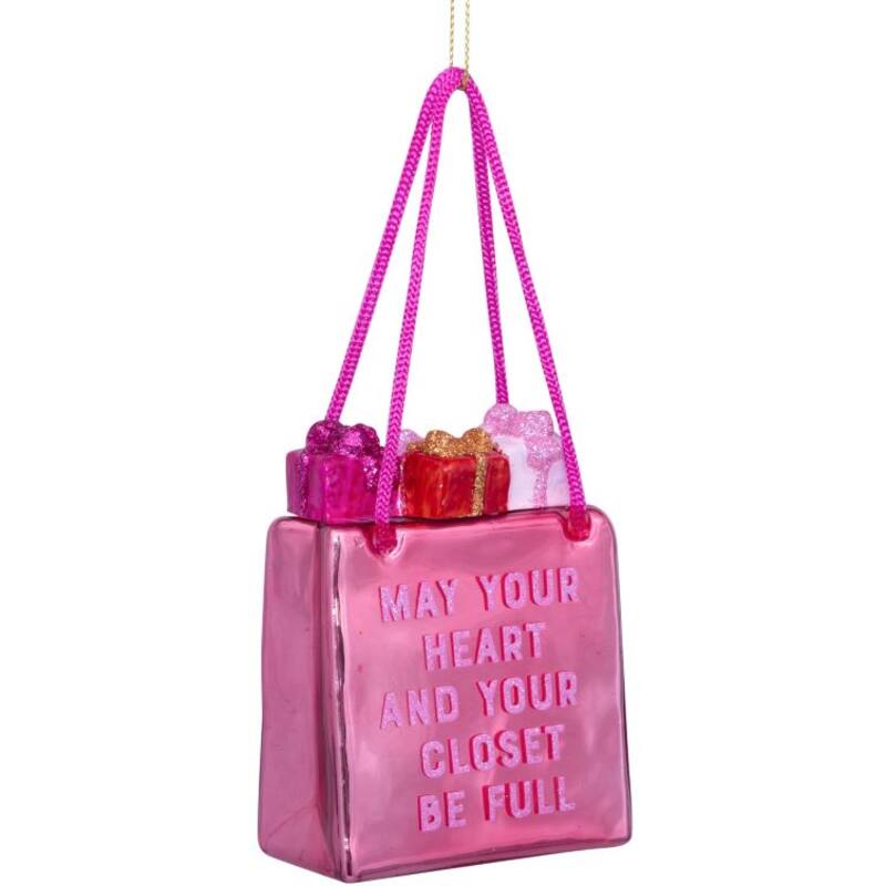 Ornament glass orange pink shopping bag H8.5cm