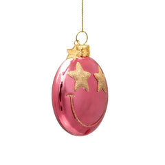 Ornament glass rose pink smiley w/ star eyes H7.5cm