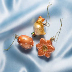 Ornament glass Easter set flower, egg& chick w/box