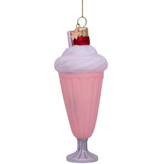 Glazen kerst decoratie zacht roze milkshake H15cm