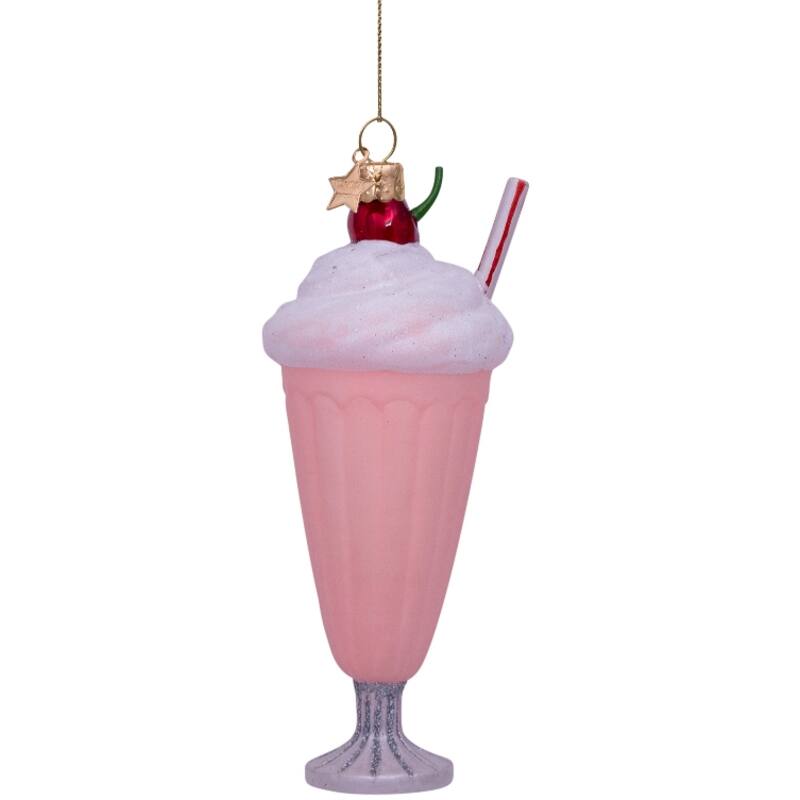 Glazen kerst decoratie zacht roze milkshake H15cm