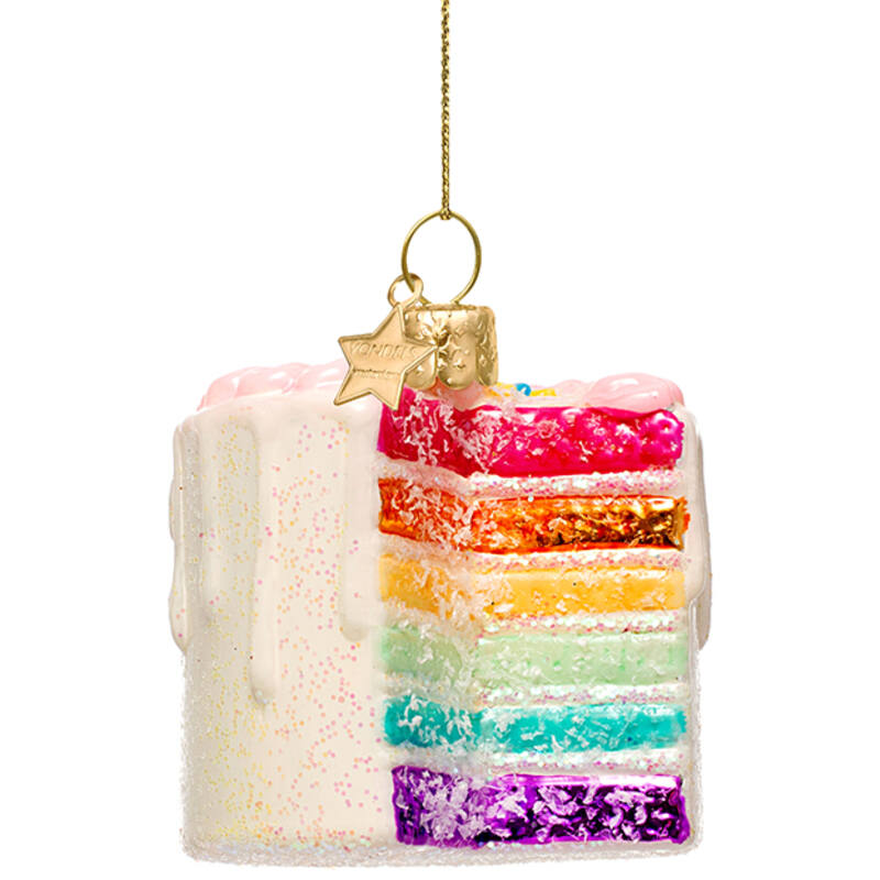 Ornament glass multi rainbow cake H6cm