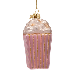 Ornament glass popcorn pink/gold H10.5cm