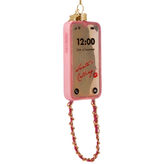 Ornament glass phone pink with chain H11cm