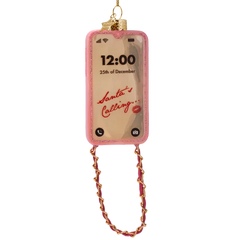 Ornament glass phone pink with chain H11cm