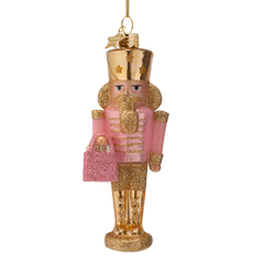 Ornament glass nutcracker pink with shopping bag H15.5cm