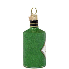 Ornament glass groene glitter gin fles H10cm