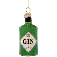 Ornament glass groene glitter gin fles H10cm