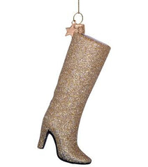 Ornament glass glossy pink allover glitter boot H11.5cm