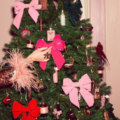 Fluwelen strik met clip pink 20cm