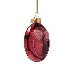 Ornament glass smiley heart eyes burgundy H7.5cm