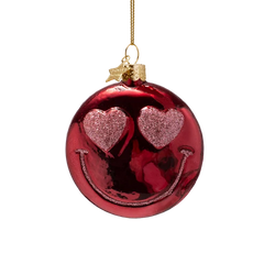 Ornament glass smiley heart eyes burgundy H7.5cm