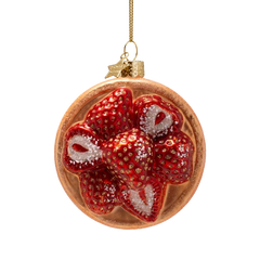 Ornament glass beschuitje met aardbei H8.5cm