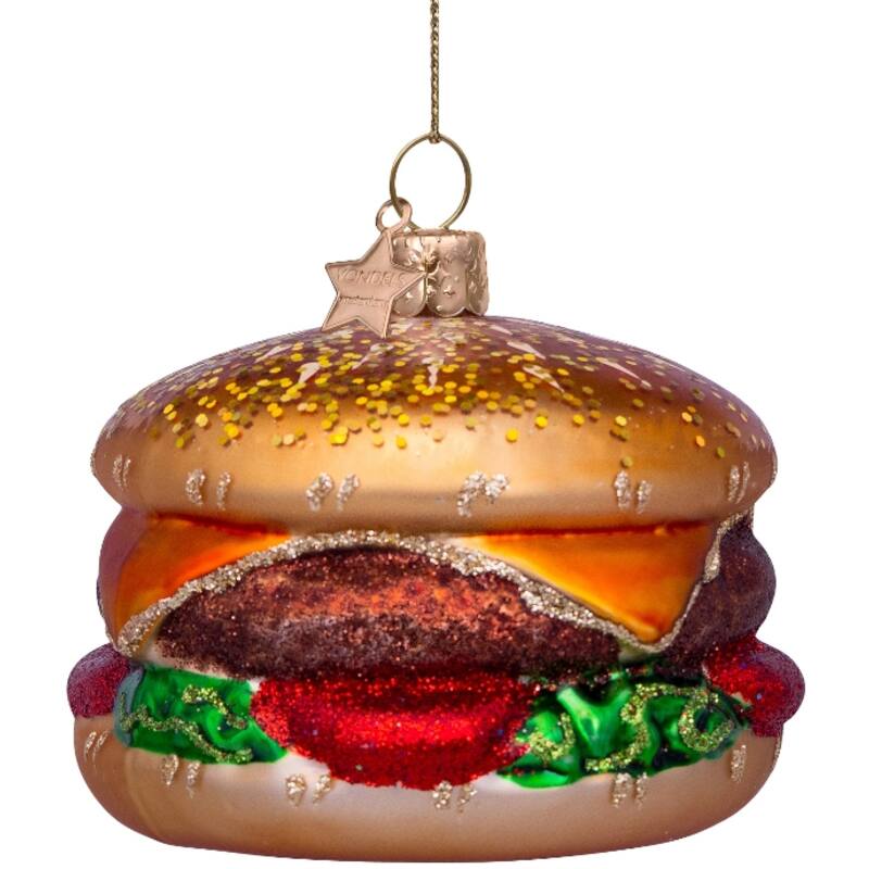 Glazen kerst decoratie hamburger H6cm