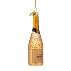 Ornament glass champagne bottle with glitters H13.5cm