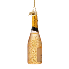 Ornament glass champagne bottle with glitters H13.5cm