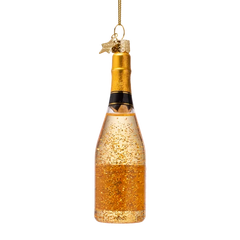 Ornament glass champagne bottle with glitters H13.5cm