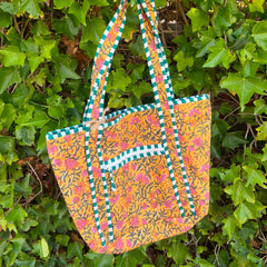 Tas bloemen met rits, geel/groen/roze