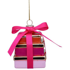 Ornament glass gifts w/bow H9.5cm