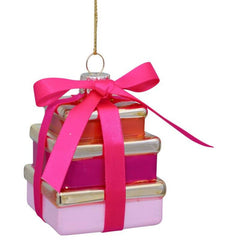 Ornament glass gifts w/bow H9.5cm
