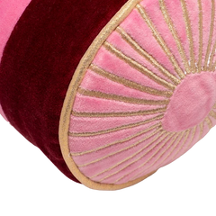 Round cushion velvet stripes burgundy/pink 45x15cm