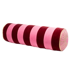 Round cushion velvet stripes burgundy/pink 45x15cm