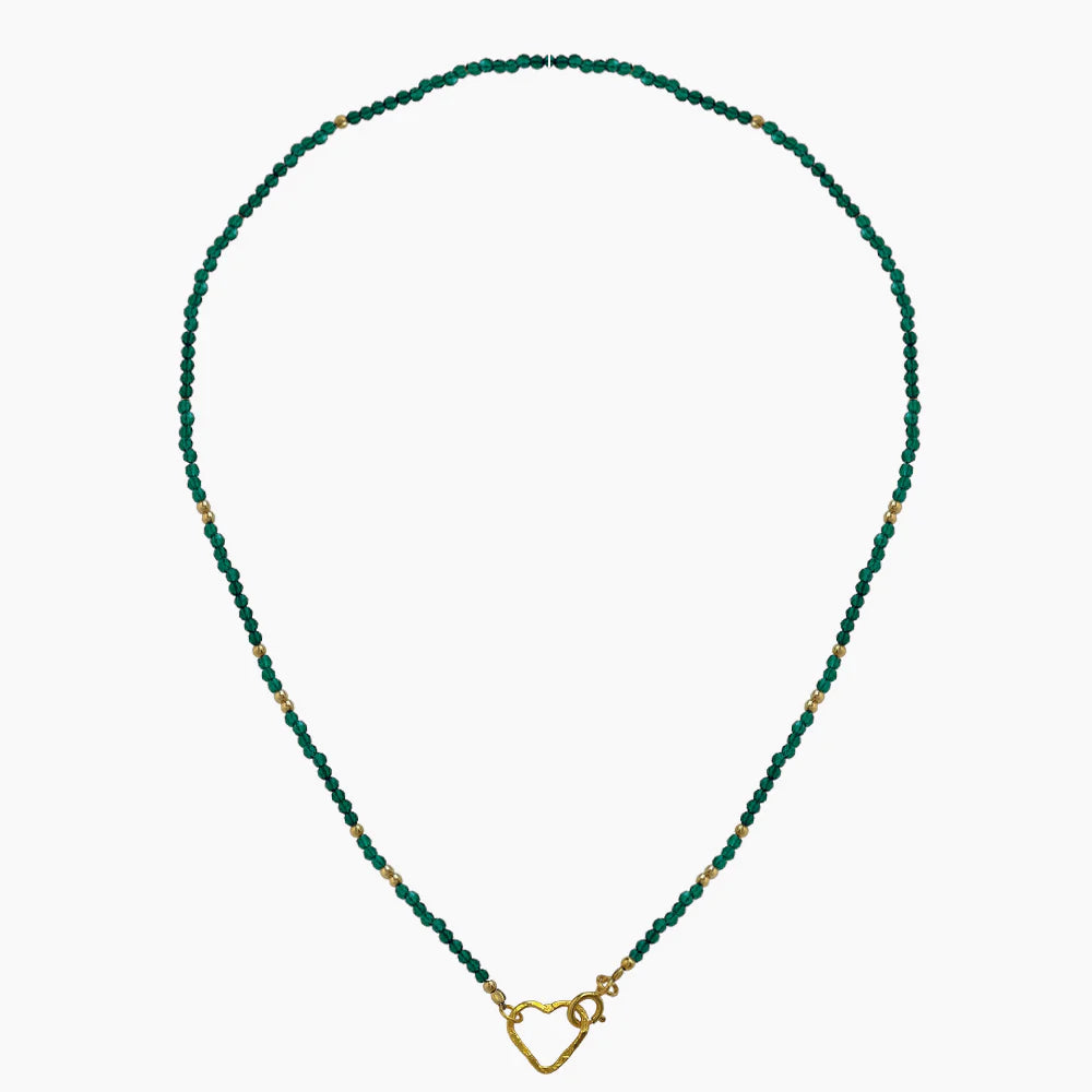 Green glass beads love ketting - goud