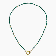 Green glass beads love ketting - goud