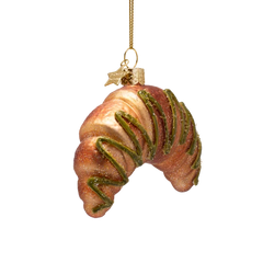Ornament glass croissant with pistache H8.5cm
