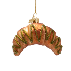 Ornament glass croissant with pistache H8.5cm