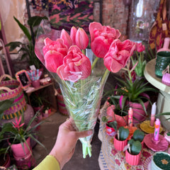 Bosje kunst tulpen - donker roze