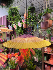 Hanglamp gestreept, paars/beige/groen